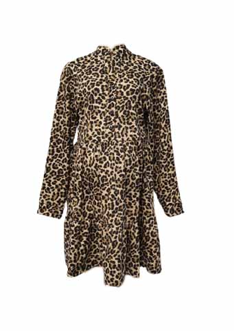 Hannah Grace Maternity Long Sleeve Leopard print Tiered Dress
