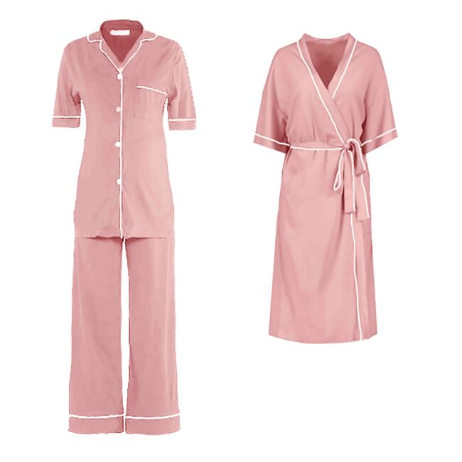 Pink Summer Gown with Short top long pants pj set